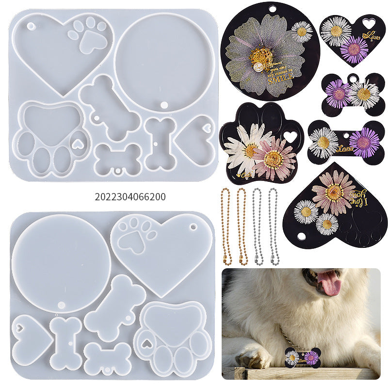 Silicone Pet Tag Mold Set - DIY Dog & Cat Shape Keychain Molds for Custom Resin ID Tags, Pendants & Jewelry