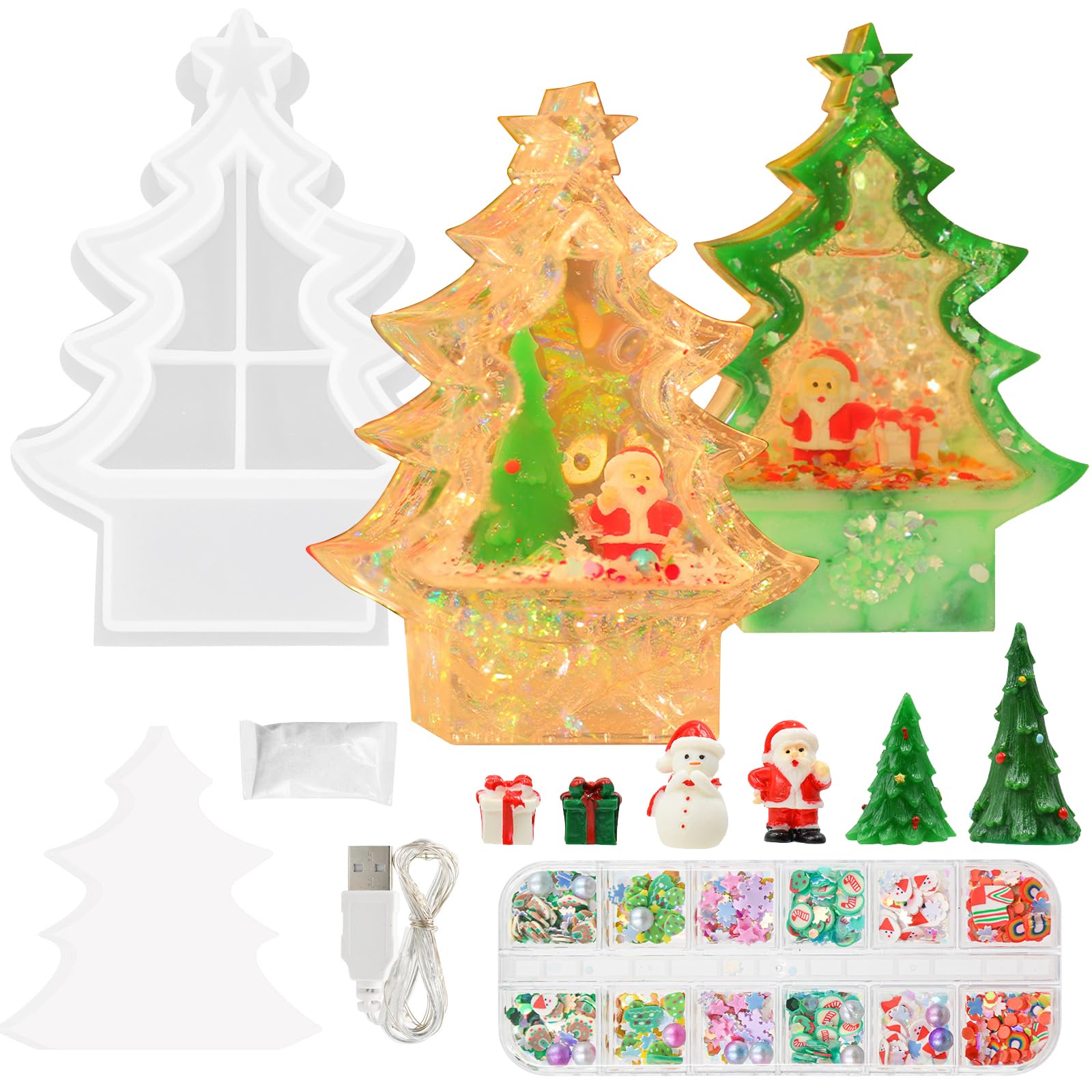 DIY Christmas Tree Quicksand Resin Mold Set with USB Light - Epoxy Craft Kit for Festive Home Decor and Gifts