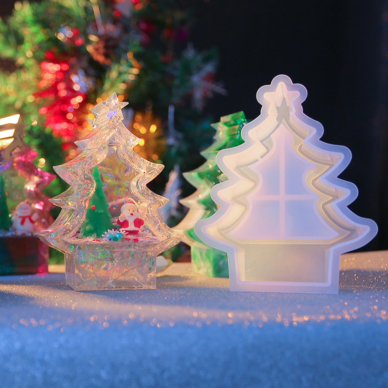 DIY Christmas Tree Quicksand Resin Mold Set with USB Light - Epoxy Craft Kit for Festive Home Decor and Gifts