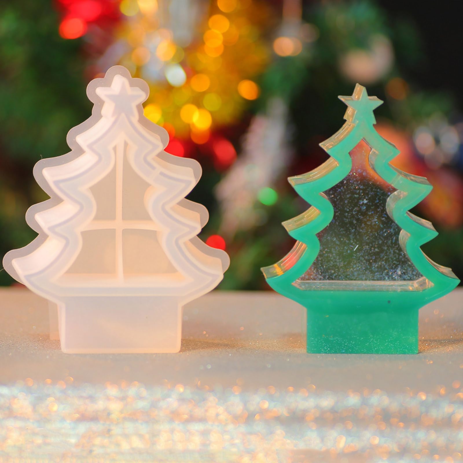DIY Christmas Tree Quicksand Resin Mold Set with USB Light - Epoxy Craft Kit for Festive Home Decor and Gifts
