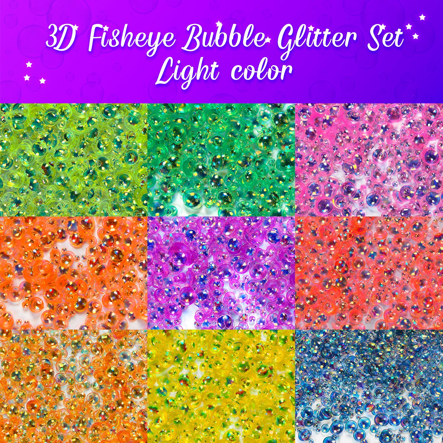 Light Color PG 3D Fisheye Bubble Glitter Set 9 Colors