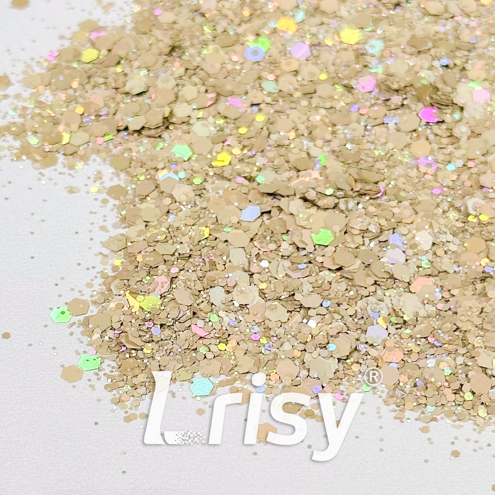 General Mixed Holographic Light Beige Glitter Hexagon Shaped 1627