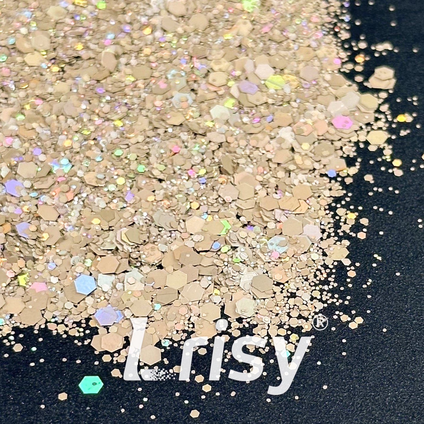 General Mixed Holographic Light Beige Glitter Hexagon Shaped 1627