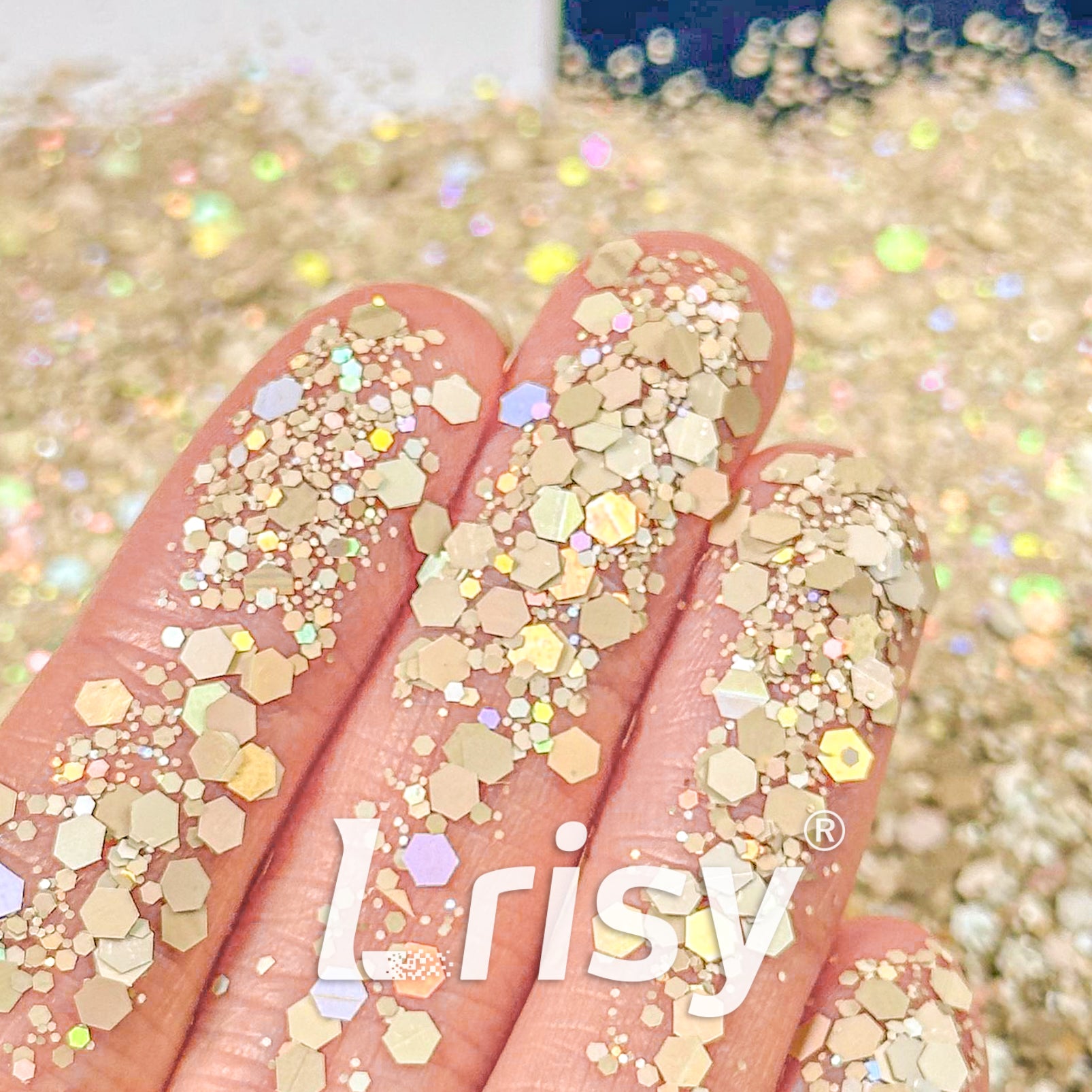 General Mixed Holographic Light Beige Glitter Hexagon Shaped 1627