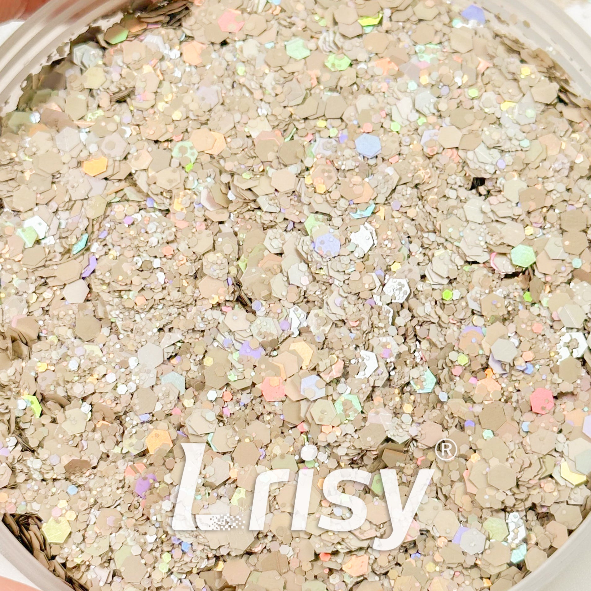 General Mixed Holographic Light Beige Glitter Hexagon Shaped 1627