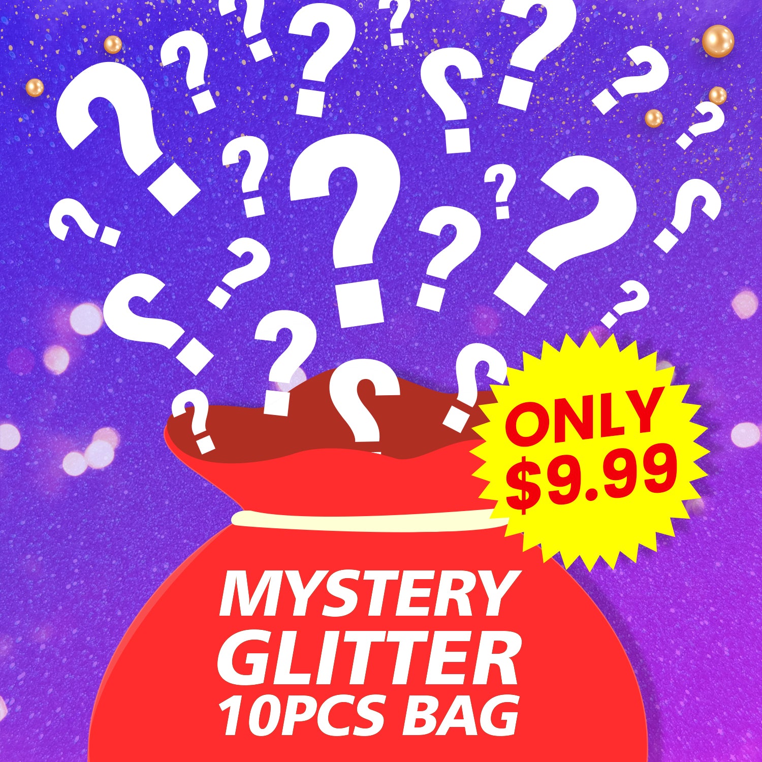 10 Pcs Glitter Mystery Bag (10g Each) | Fine, Mixed & Shape Glitter Surprise