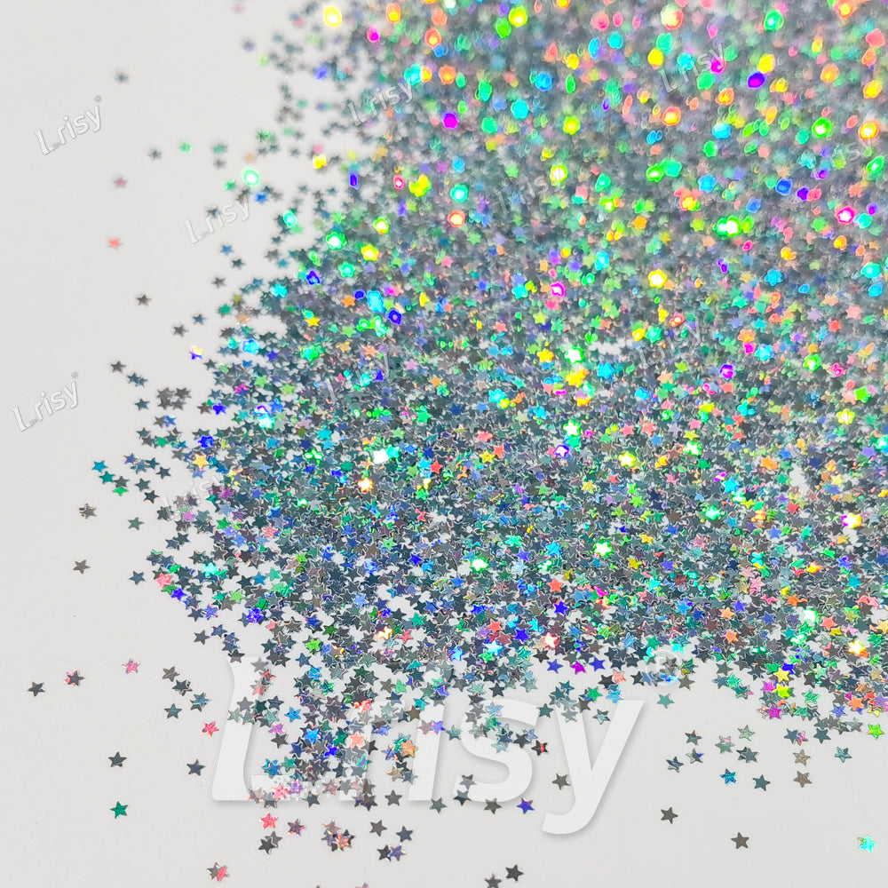 1mm Star Shaped Holographic Silver Chunky Glitter LB0100