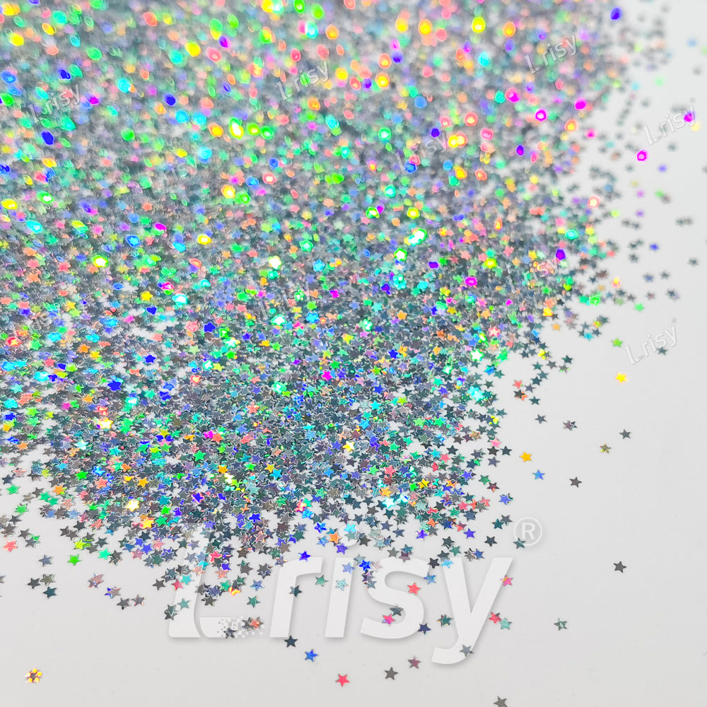 1mm Star Shaped Holographic Silver Chunky Glitter LB0100