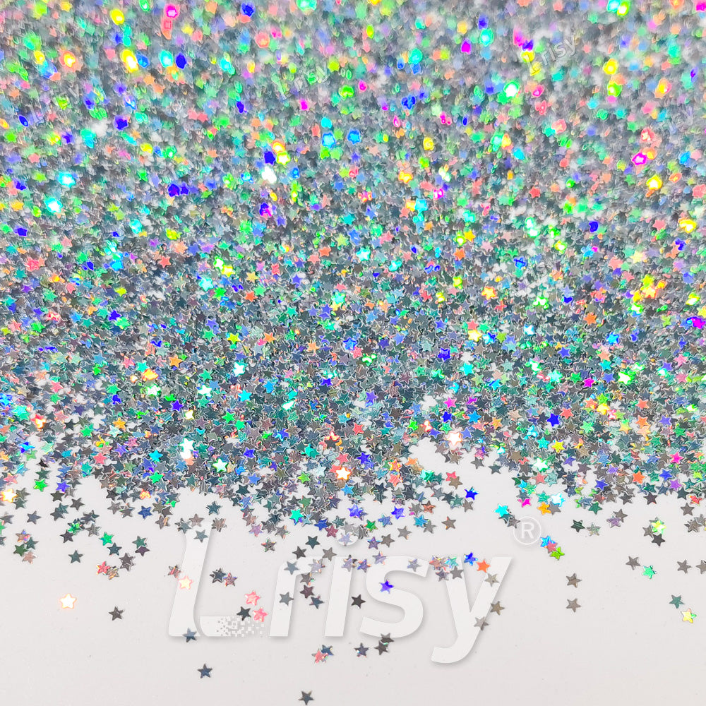 1mm Star Shaped Holographic Silver Chunky Glitter LB0100