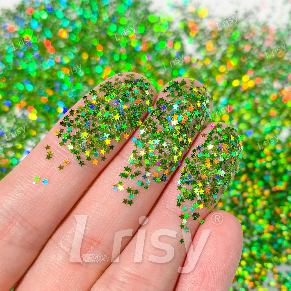 1mm Star Shaped Holographic Light Green Chunky Glitter LB0601