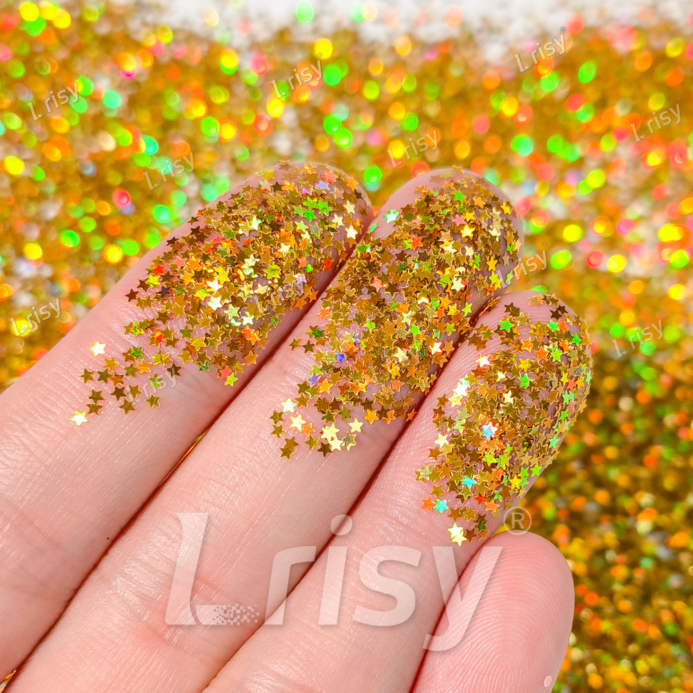 1mm Star Shaped Holographic Red Gold Chunky Glitter LB0200