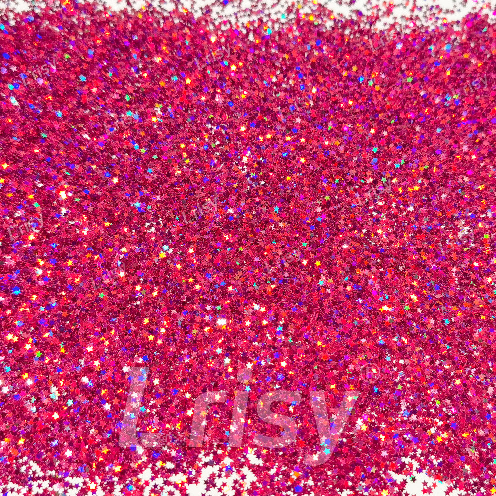 1mm Star Shaped Holographic Rose Red Chunky Glitter LB0912