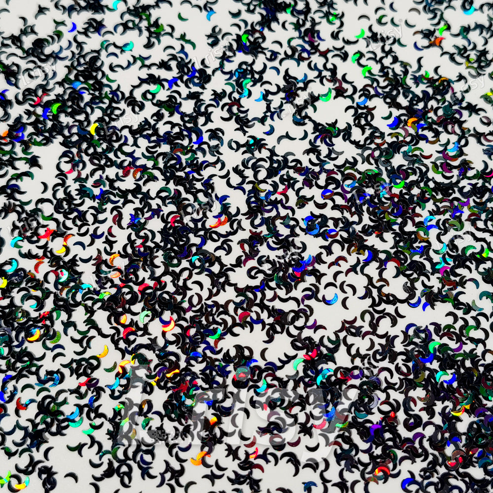 2.5mm Moon Shaped Holographic Black Glitter LB01000