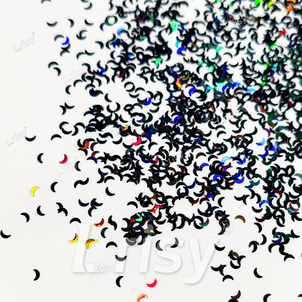2.5mm Moon Shaped Holographic Black Glitter LB01000