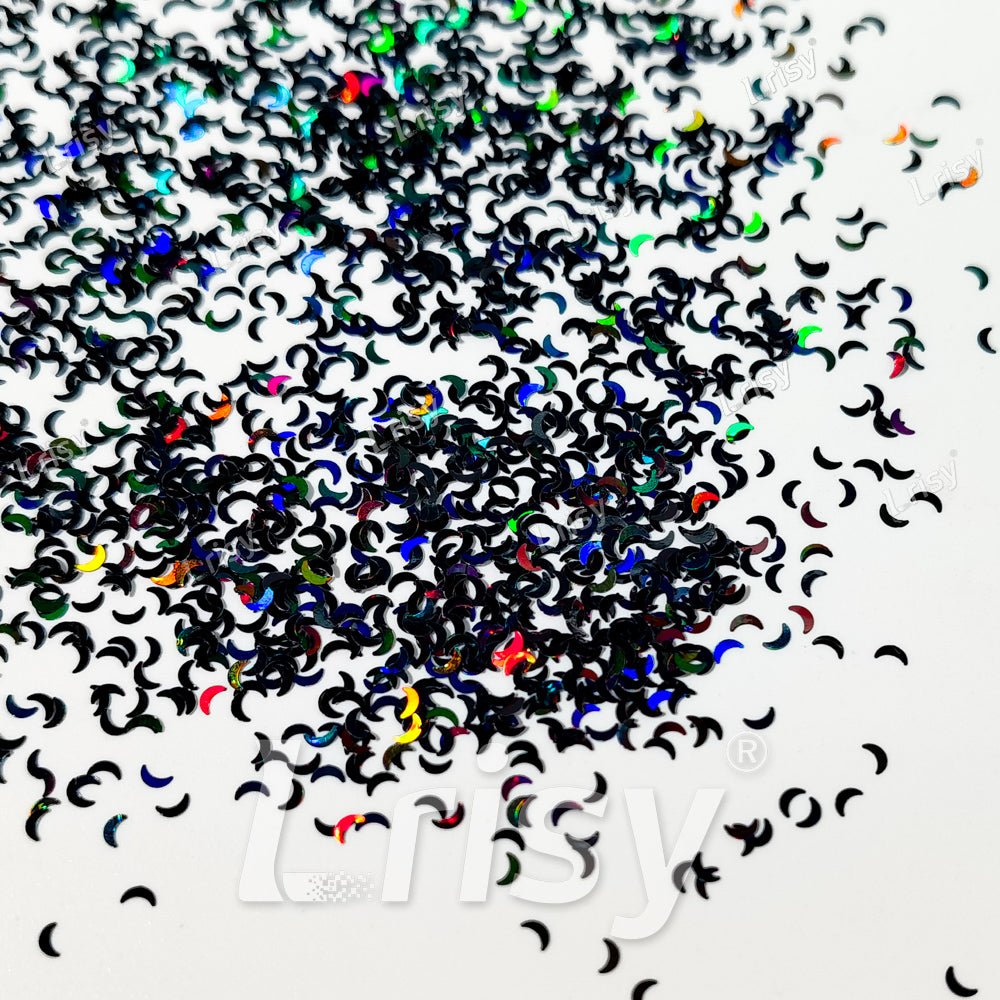 2.5mm Moon Shaped Holographic Black Glitter LB01000