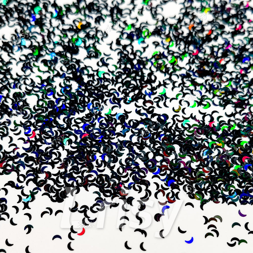 2.5mm Moon Shaped Holographic Black Glitter LB01000