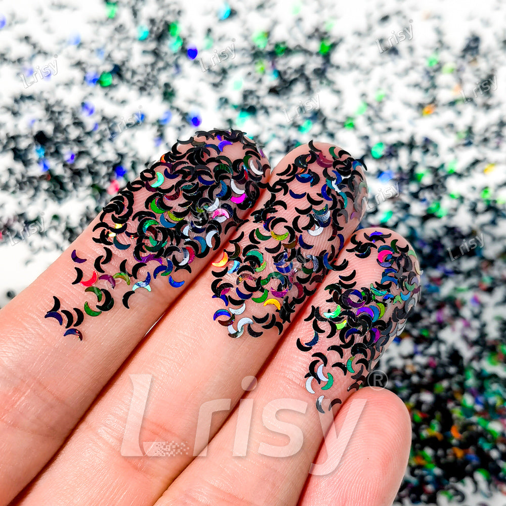 2.5mm Moon Shaped Holographic Black Glitter LB01000