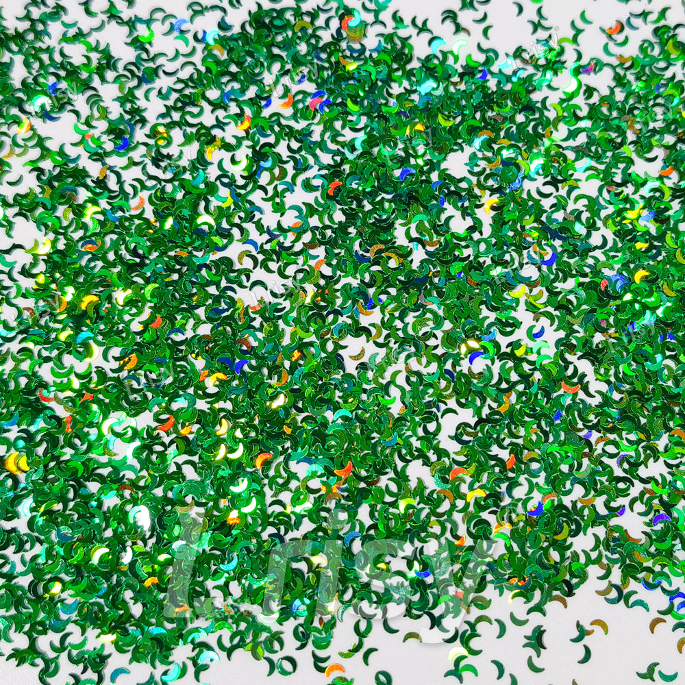2.5mm Moon Shaped Holographic Green Glitter LB0600