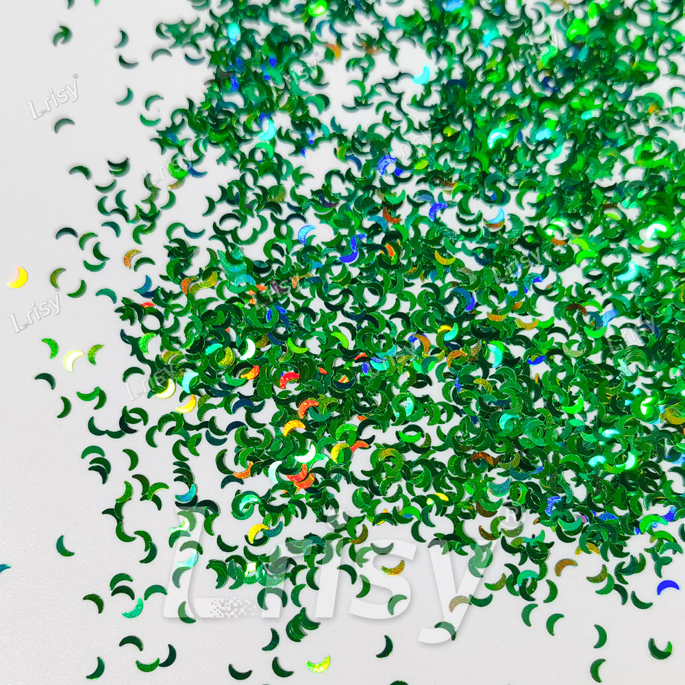 2.5mm Moon Shaped Holographic Green Glitter LB0600