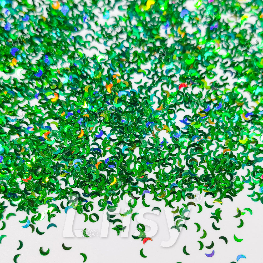 2.5mm Moon Shaped Holographic Green Glitter LB0600