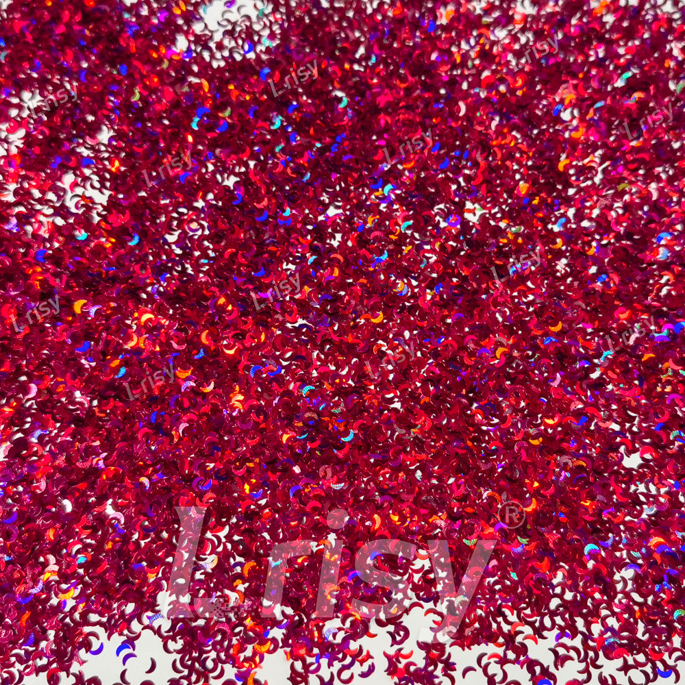 2.5mm Moon Shaped Holographic Rose Red Glitter LB0912