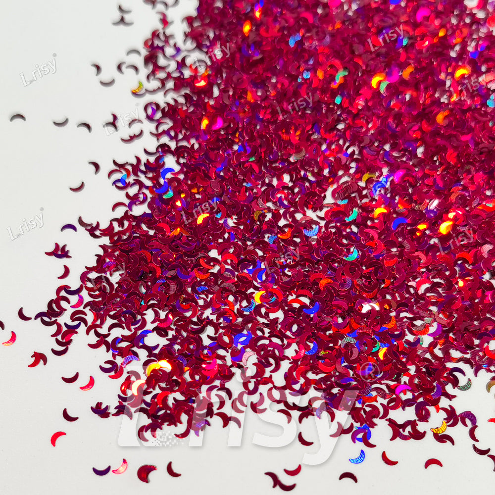 2.5mm Moon Shaped Holographic Rose Red Glitter LB0912