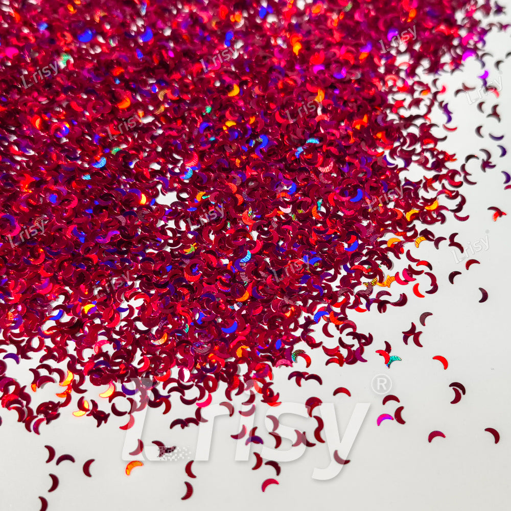 2.5mm Moon Shaped Holographic Rose Red Glitter LB0912