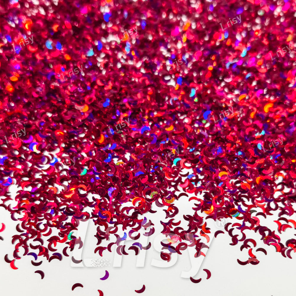 2.5mm Moon Shaped Holographic Rose Red Glitter LB0912