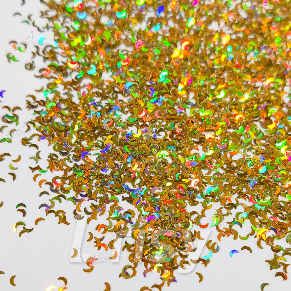 2.5mm Moon Shaped Holographic Gold Glitter LB0210