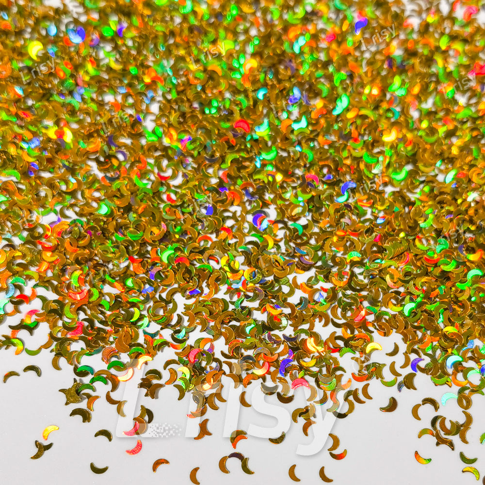2.5mm Moon Shaped Holographic Gold Glitter LB0210