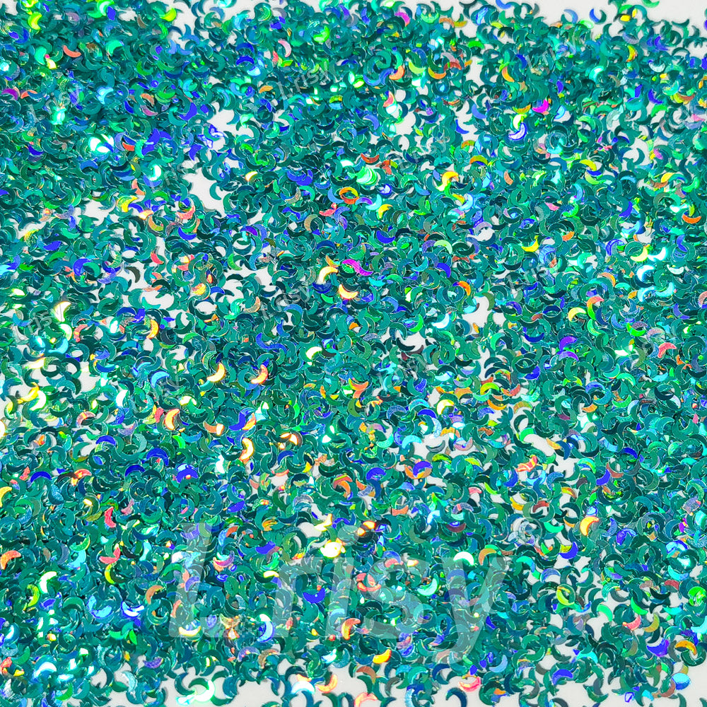 2.5mm Moon Shaped Holographic Teal Green Glitter LB0702