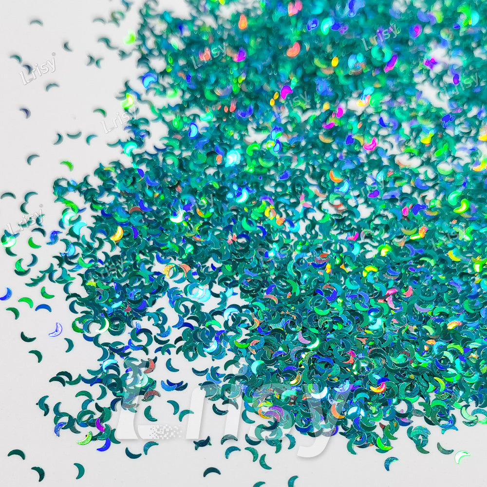 2.5mm Moon Shaped Holographic Teal Green Glitter LB0702