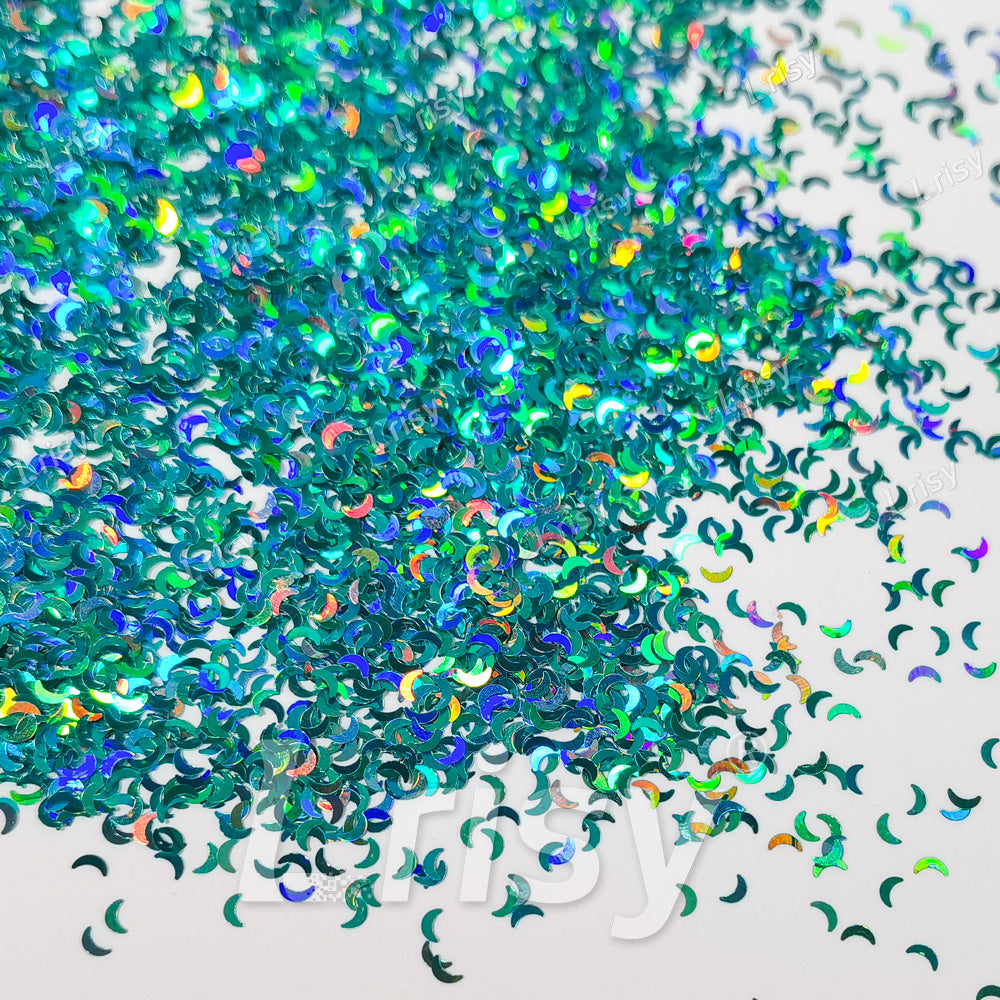 2.5mm Moon Shaped Holographic Teal Green Glitter LB0702
