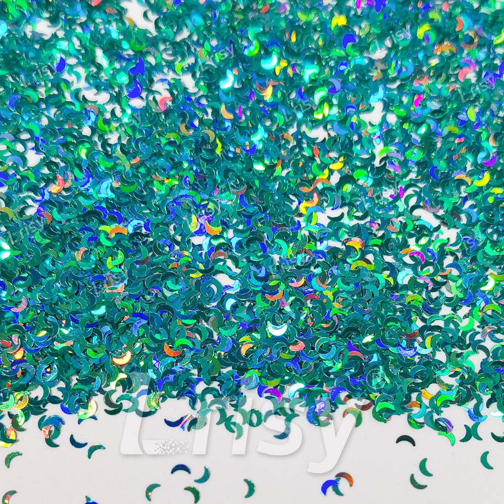 2.5mm Moon Shaped Holographic Teal Green Glitter LB0702