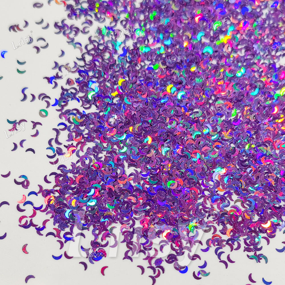 2.5mm Moon Shaped Holographic Light Purple Glitter LB0802