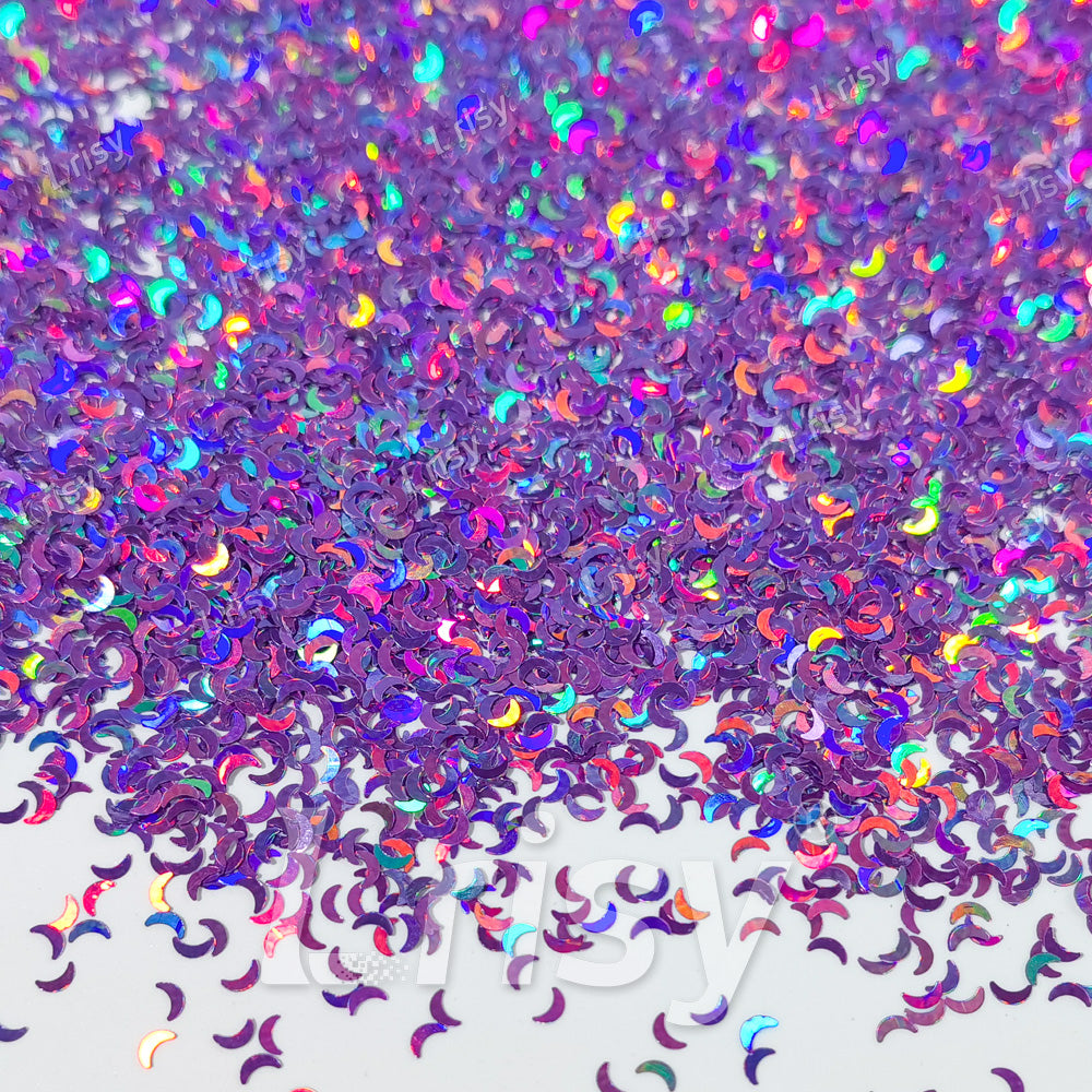 2.5mm Moon Shaped Holographic Light Purple Glitter LB0802