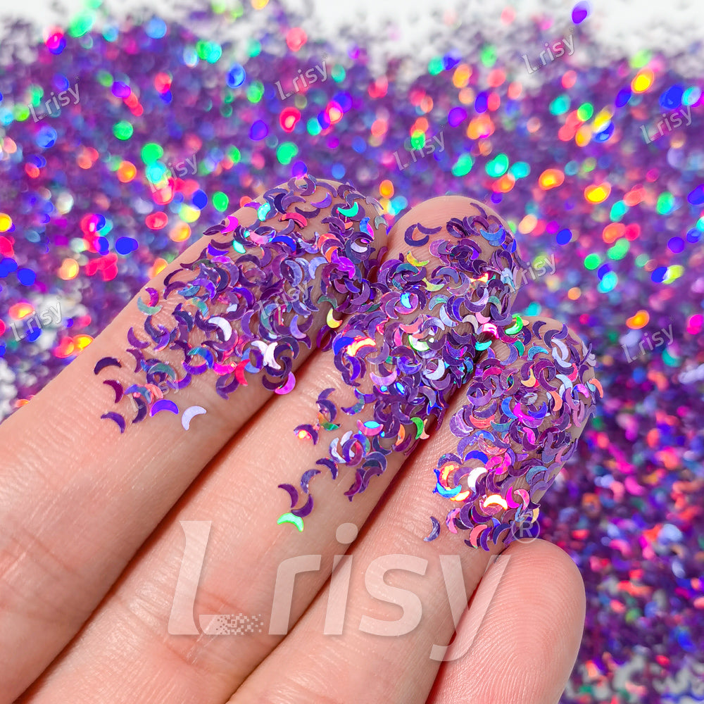 2.5mm Moon Shaped Holographic Light Purple Glitter LB0802