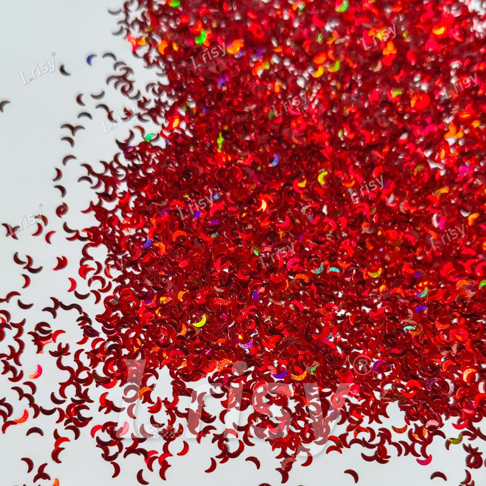 2.5mm Moon Shaped Holographic Red Glitter LB0300
