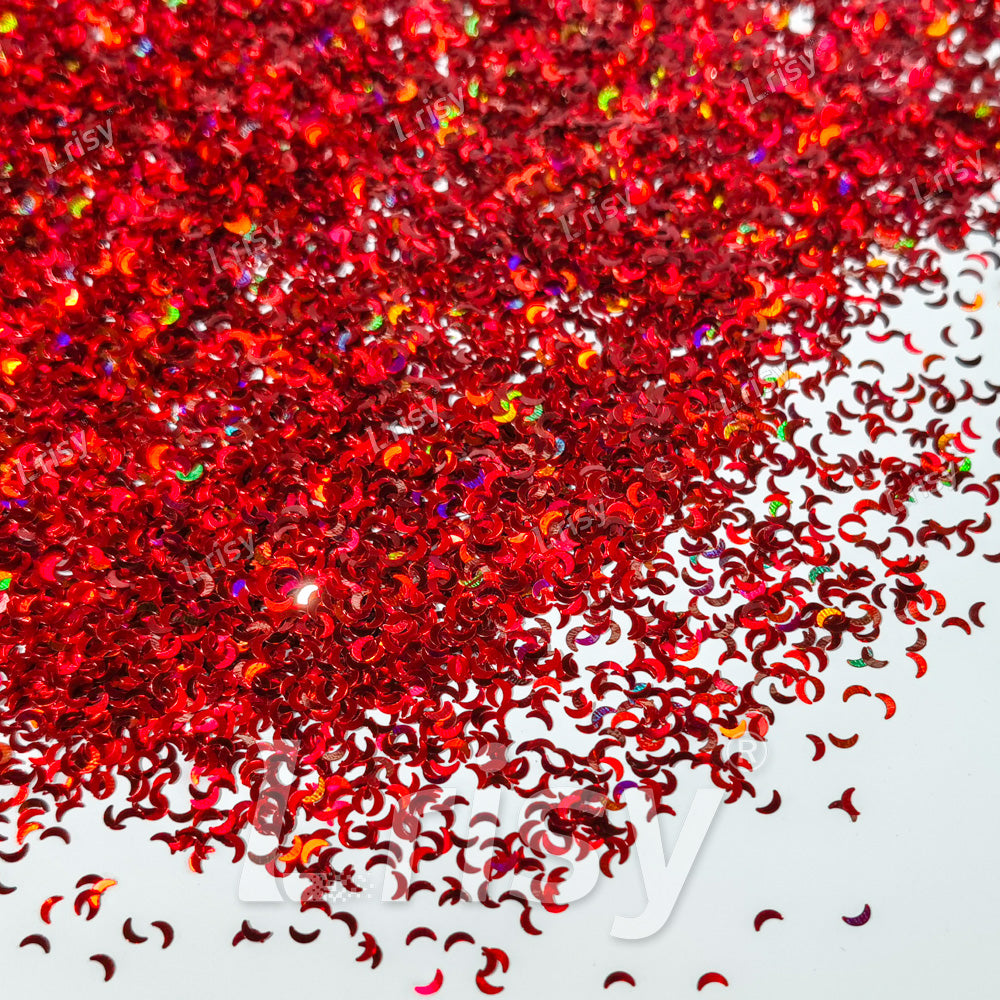 2.5mm Moon Shaped Holographic Red Glitter LB0300
