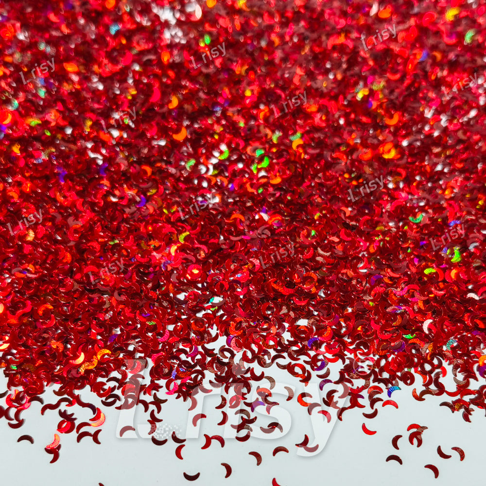 2.5mm Moon Shaped Holographic Red Glitter LB0300