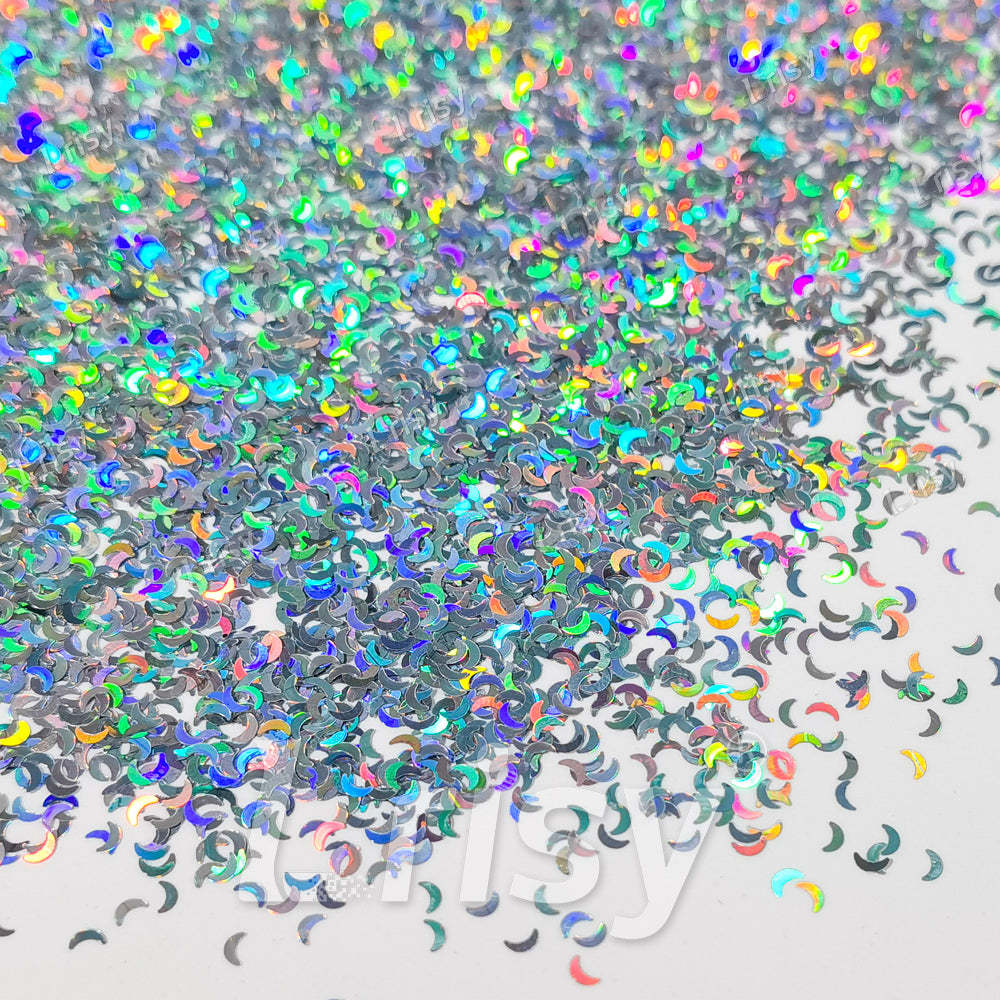 2.5mm Moon Shaped Holographic Silver Glitter LB0100