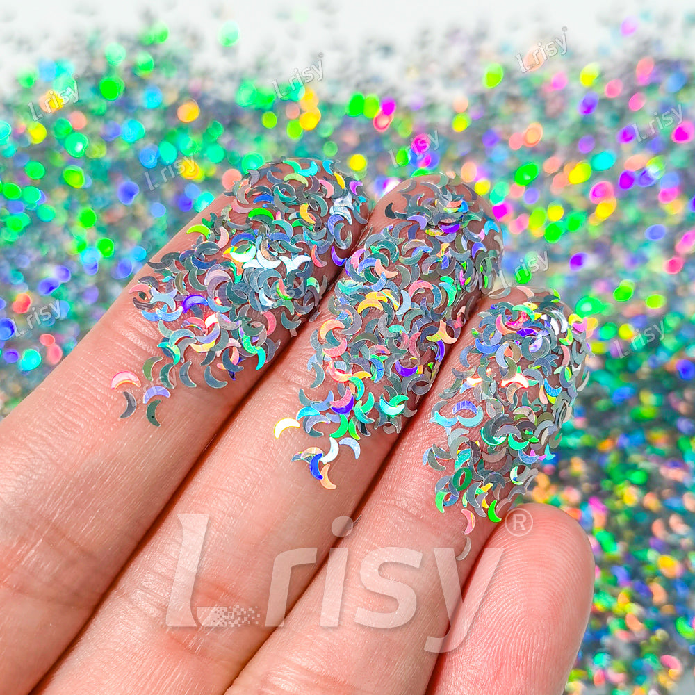 2.5mm Moon Shaped Holographic Silver Glitter LB0100