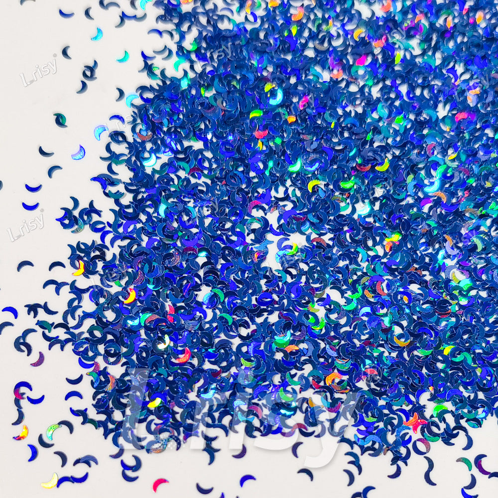 2.5mm Moon Shaped Holographic Lake Blue Glitter LB0705