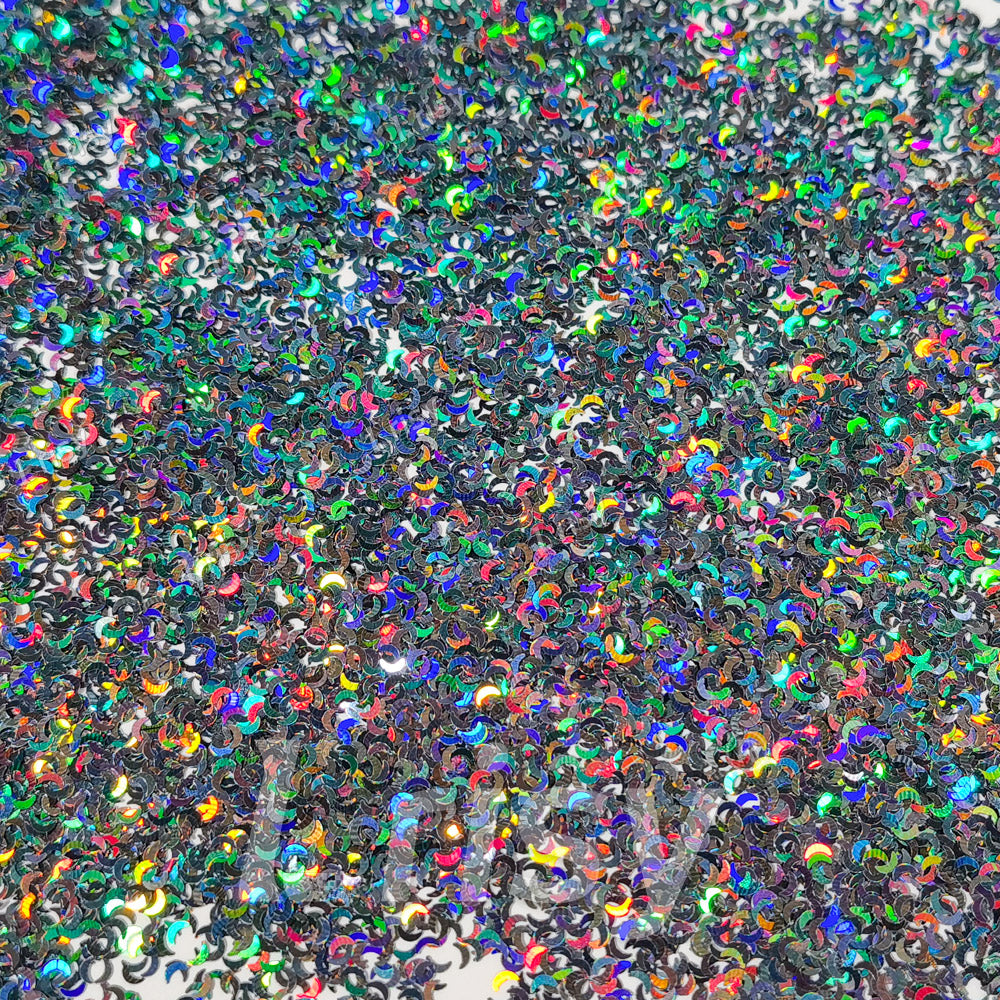 2.5mm Moon Shaped Holographic Metallic Black Glitter LB01002