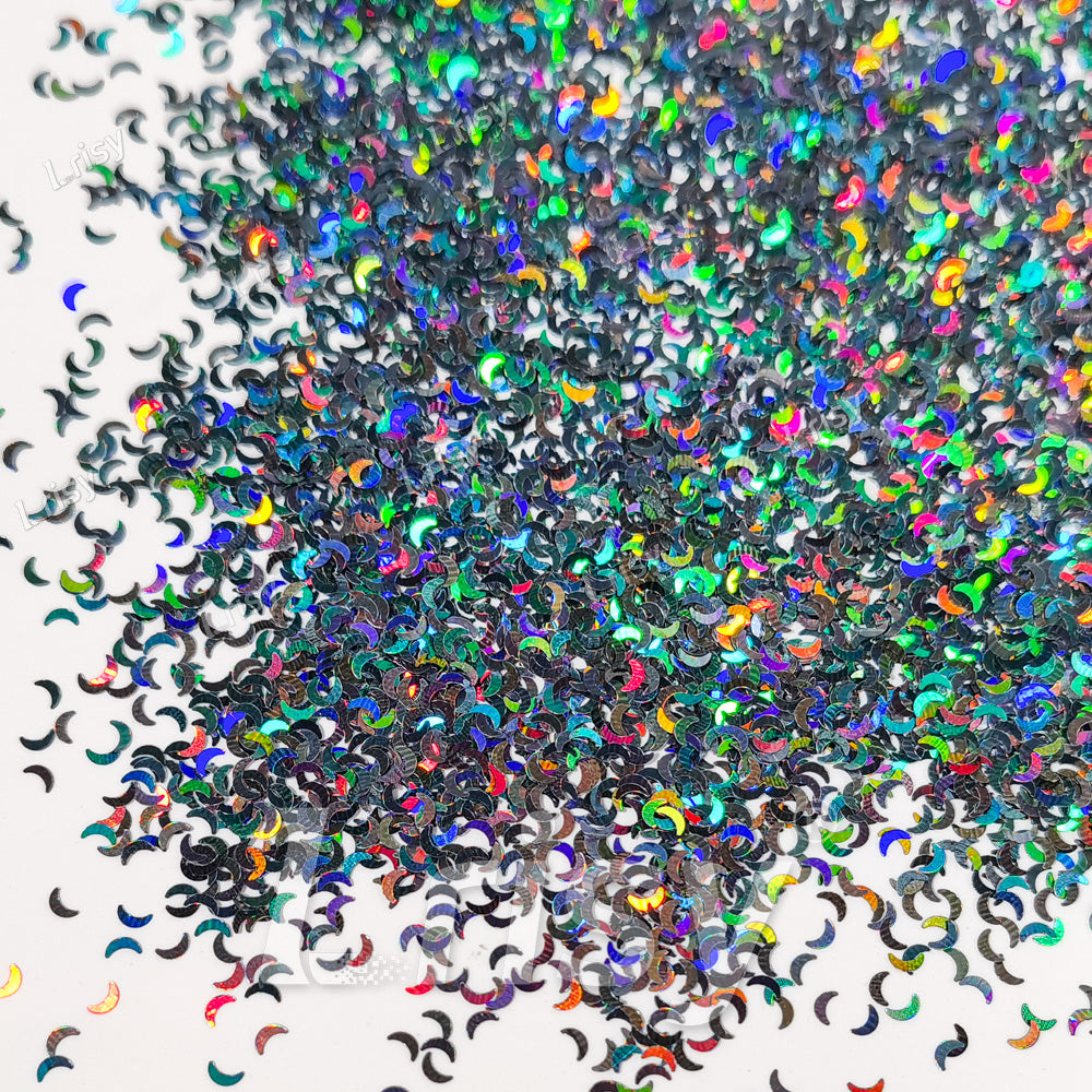 2.5mm Moon Shaped Holographic Metallic Black Glitter LB01002