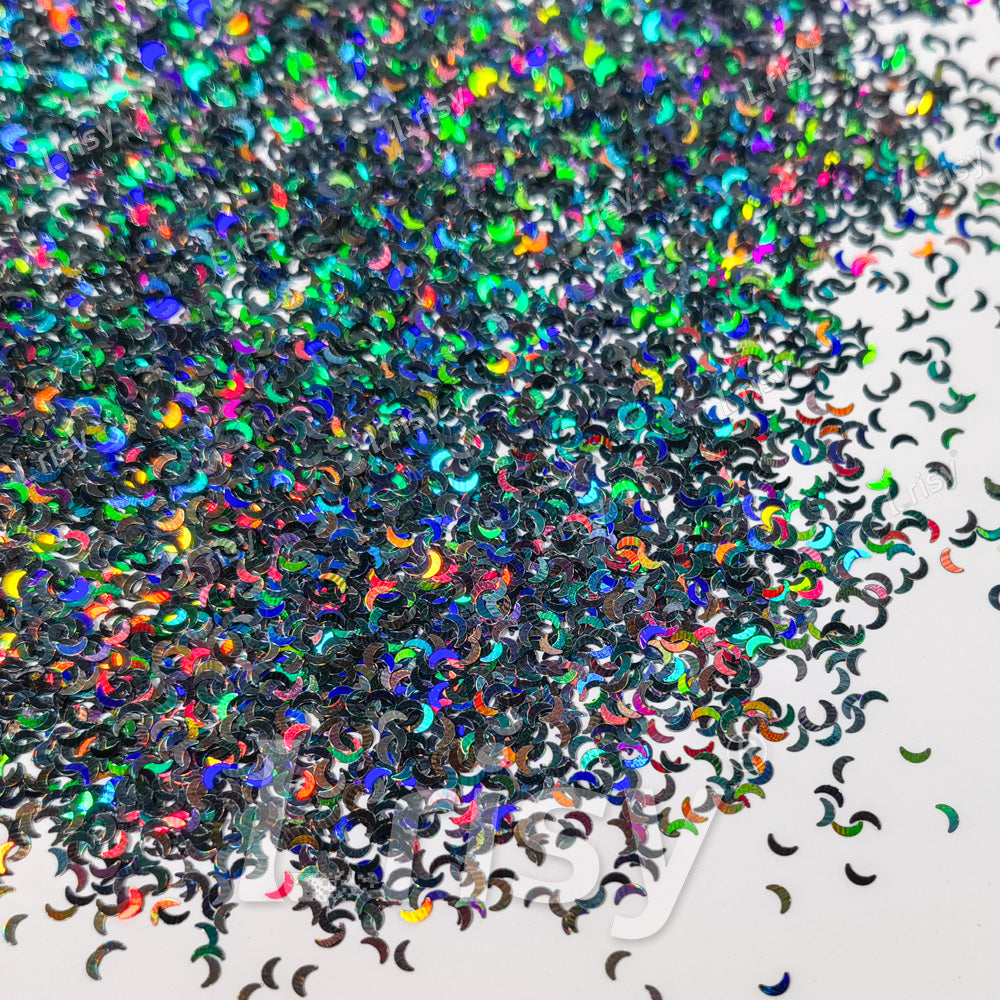 2.5mm Moon Shaped Holographic Metallic Black Glitter LB01002