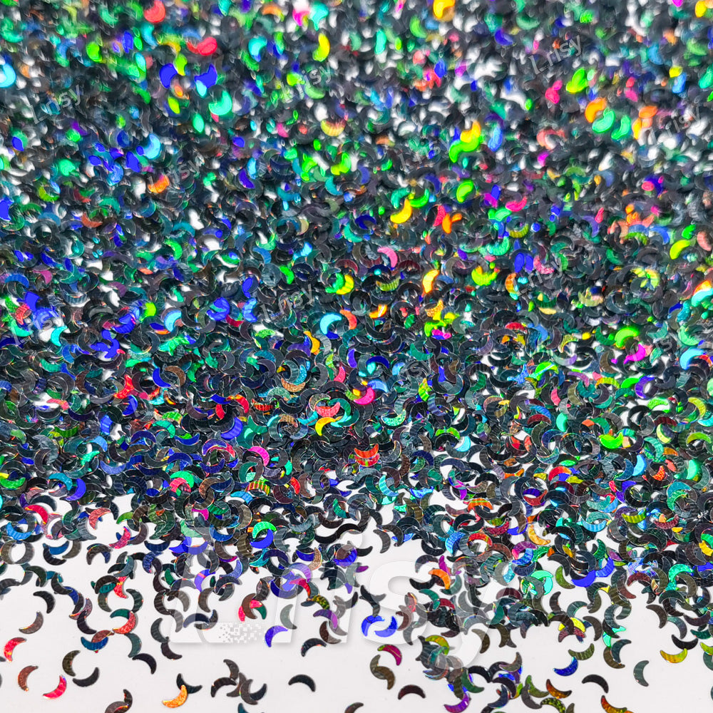 2.5mm Moon Shaped Holographic Metallic Black Glitter LB01002