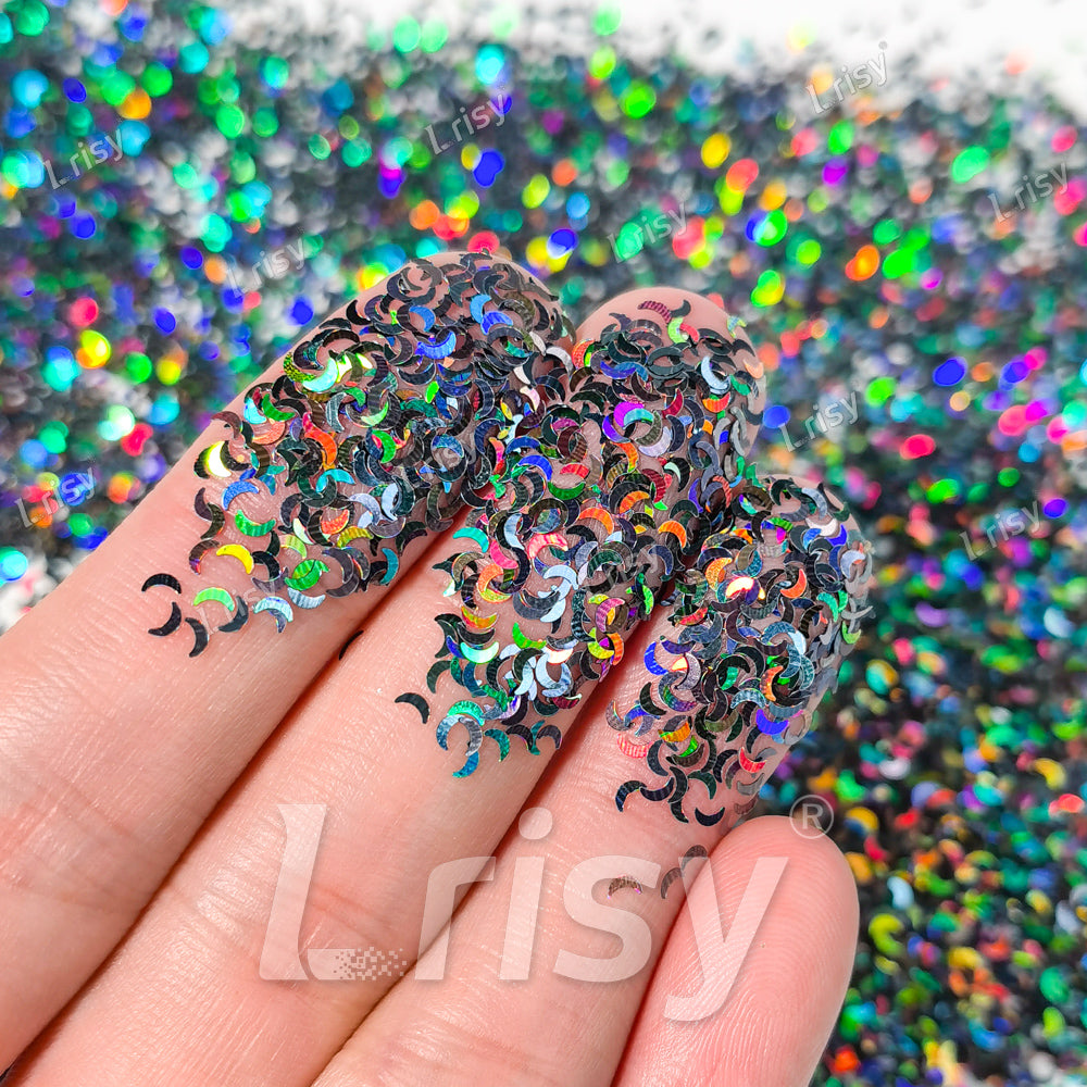 2.5mm Moon Shaped Holographic Metallic Black Glitter LB01002