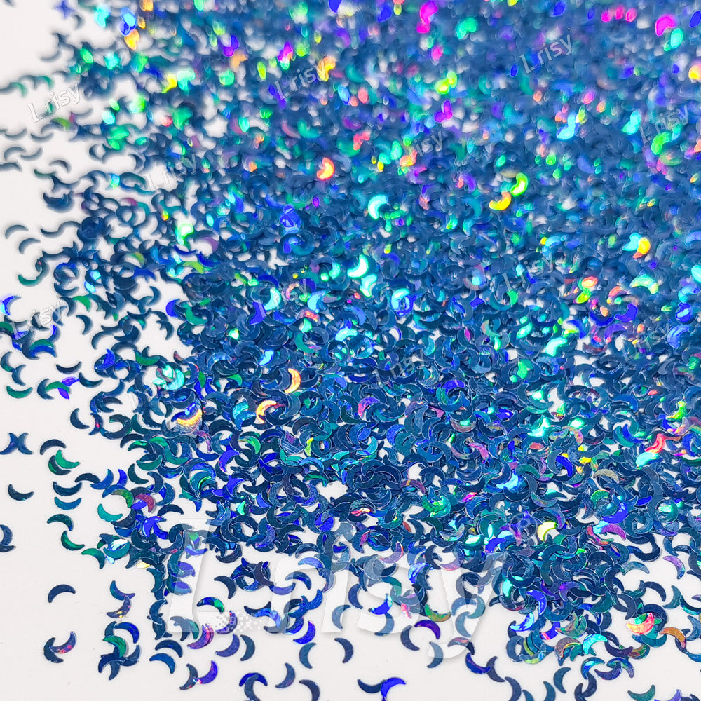 2.5mm Moon Shaped Holographic Sea Blue Glitter LB0709