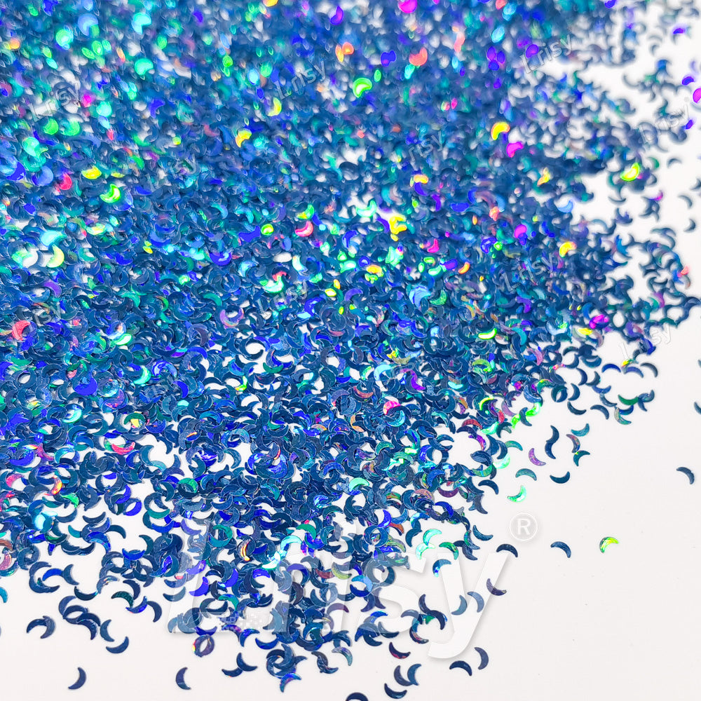2.5mm Moon Shaped Holographic Sea Blue Glitter LB0709